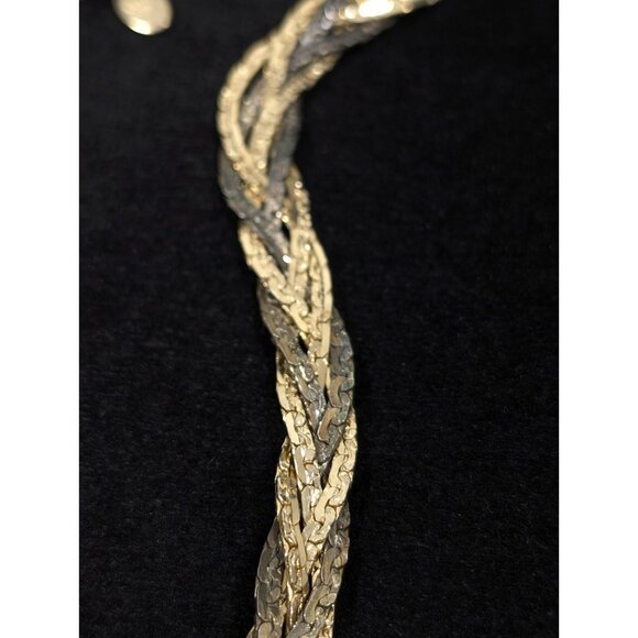 Vintage Braided Nugget Style Chain Two Tone Statement Necklace 24 inch - Picture 4 of 11
